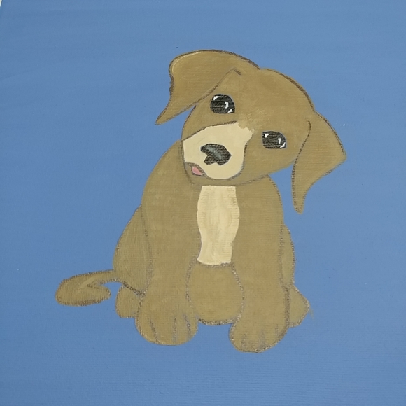 Handmade Puppy Dog Painting Canvas 10"x10" Wall Art Decor - Picture 2 of 12